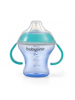 BabyOno neizlejama krūzīte ar mīkstu snīpi Natural Nursing 1456/01, zila, 180 ml
