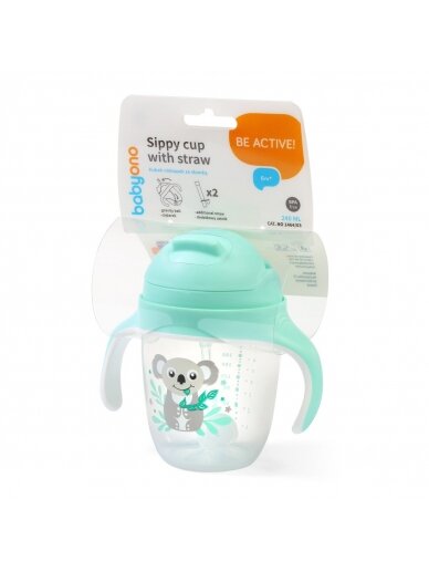 Krūzīte ar salmiņu Babyono 1464/03, zaļa, 6 mēn+, 240 ml 9