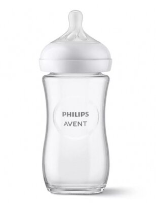 PHILIPS AVENT Natural Response stikla zīdaiņu pudelīte 240 ml, lēnas plūsmas knupītis 1m+ SCY933/01