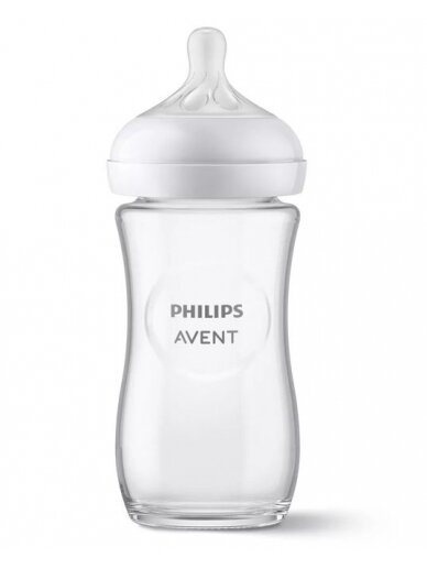 PHILIPS AVENT Natural Response stikla zīdaiņu pudelīte 240 ml, lēnas plūsmas knupītis 1m+ SCY933/01 1