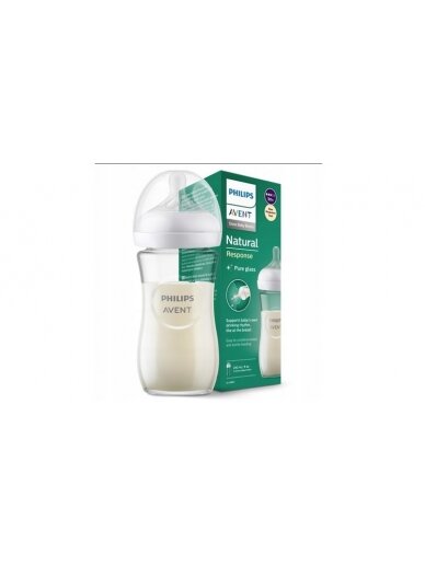 PHILIPS AVENT Natural Response stikla zīdaiņu pudelīte 240 ml, lēnas plūsmas knupītis 1m+ SCY933/01 2