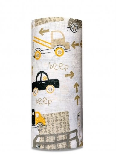 Gauze (muslin) diaper, 70x80, Yellow Cars, Ega