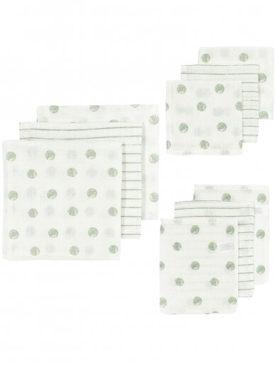 Gauze (muslin) diaper set, 9pcs., Meyco Baby dot stripe seagreen