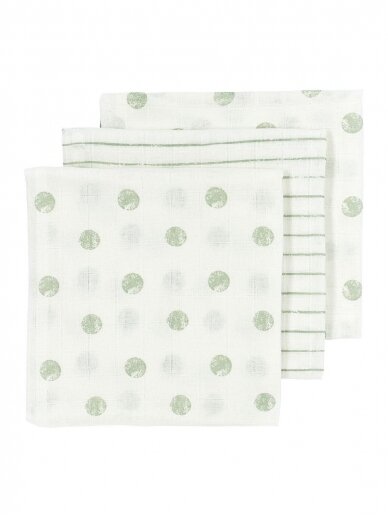 Gauze (muslin) diaper set, 3pcs., 70x70, Meyco Baby dot stripe seagreen