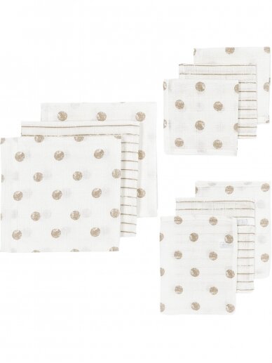 Gauze (muslin) diaper set, 9pcs., Meyco Baby (Dot Stripe sand)