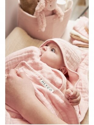 Muslīna zīdaiņu dvielis ar kapuci, 80x80, Meyco Baby, Soft pink