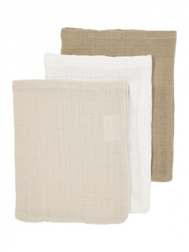 Muslin wash mitts, 3pcs., 17x21, Meyco Baby  (Uni offwhite/soft sand/taupe)