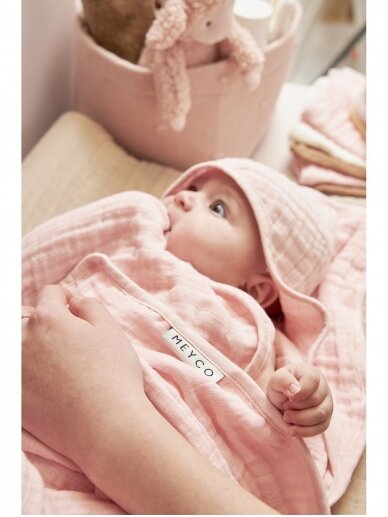 Muslīna zīdaiņu dvielis ar kapuci, 80x80, Meyco Baby, Soft pink 1