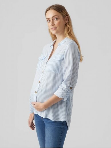 Shirt-type blouse for pregnant and nursing mothers VMMBUMPLY, Vero Moda (White/blue) 1