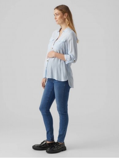 Shirt-type blouse for pregnant and nursing mothers VMMBUMPLY, Vero Moda (White/blue) 3