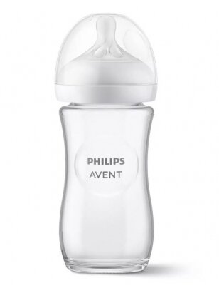 PHILIPS AVENT Natural Response stikla zīdaiņu pudelīte 240 ml, lēnas plūsmas knupītis 1m+ SCY933/01