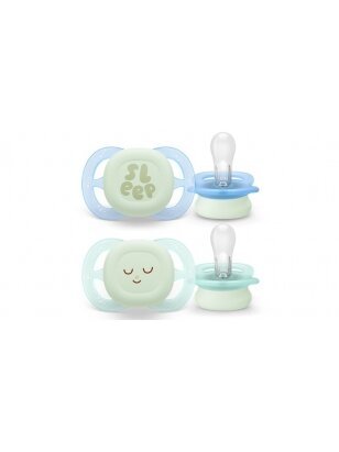 Knupītis Philips Avent Ultra Start Night Pacifier Disc SCF075/08, 0-2 mēn., 2 gab.