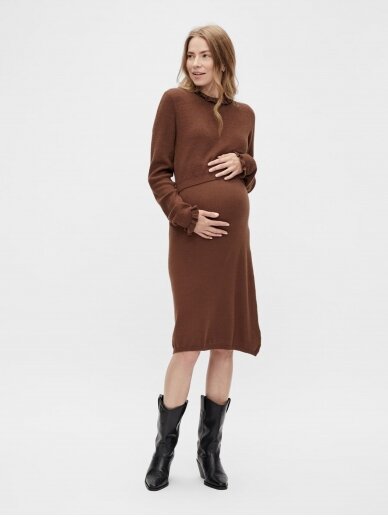 2-in-1 knitted mini dress by Mama;licious (brown) 2